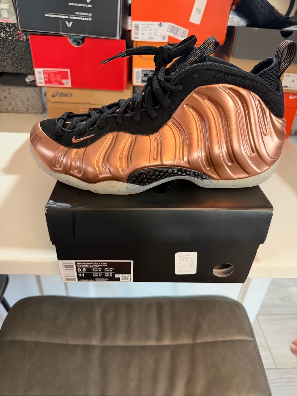 New/Nike Metallic Copper and Black Foamposite One Sneakers